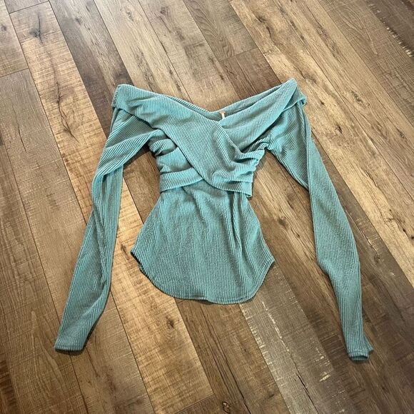 Free People Marley Off the Shoulder Rib Top in Juniper Berry size m - Picture 1 of 10
